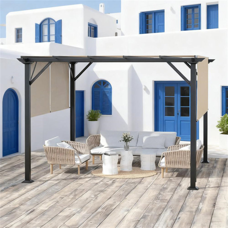 Abri de patio en métal Pergola 12 pi x 10 pi, Noir mat, Beige