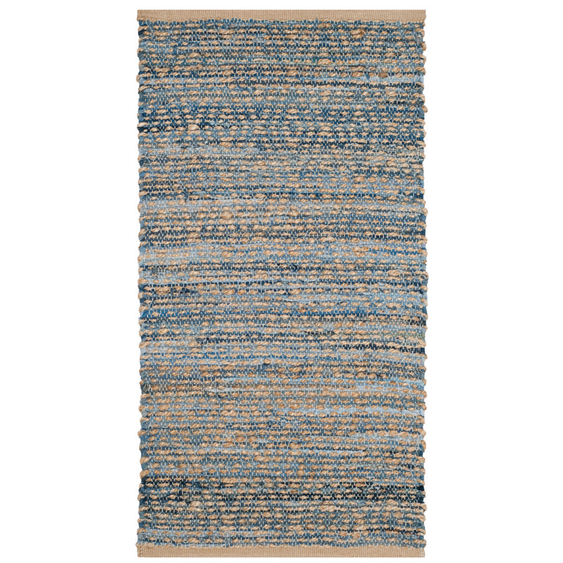 Arria Hand Woven Cotton Denim/0.4 Jute Rug in Natural/Blue, Rectangle 3' x 5'