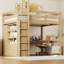 Structure de lit de style moderne, lit mezzanine en bois avec garde-robe intégré, bureau, tablettes de rangement et tiroirs