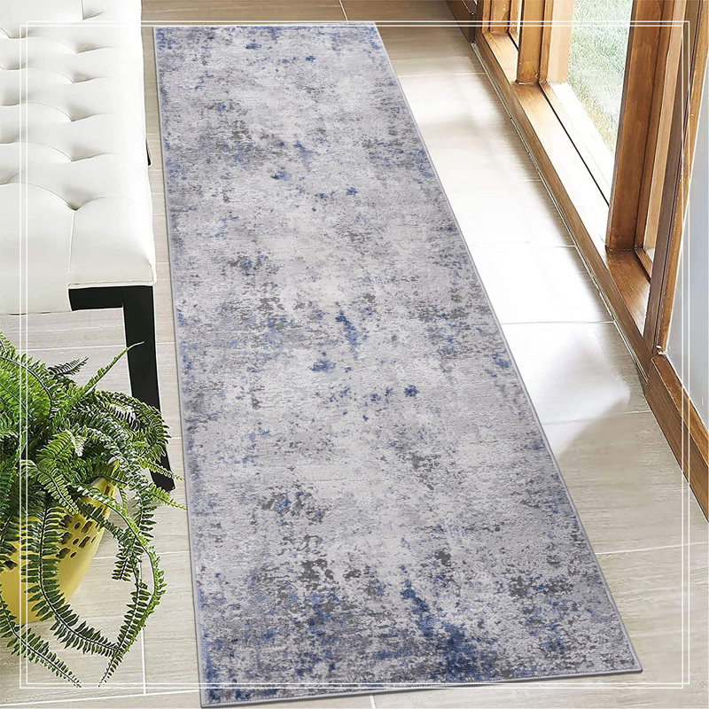 Silver/Blue/Abstract Non-Shedding Living Room Bedroom Dining Home Office Stylish And Stain Resistant Area Rug