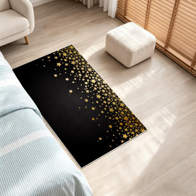 Gold Machine Washable,with Stars Star Christmas Winner Indoor Area Rug