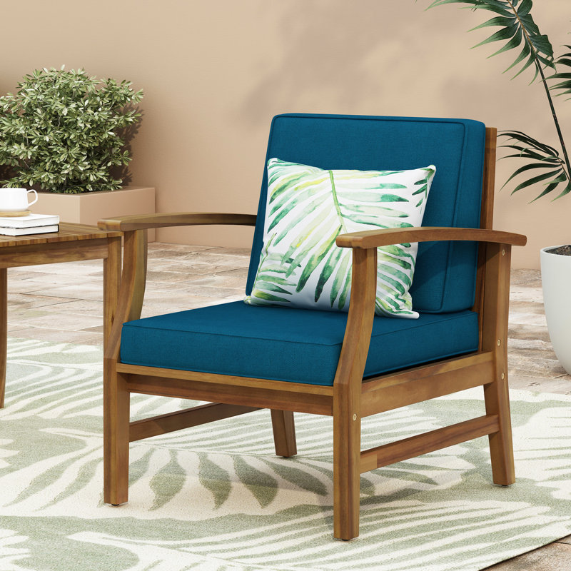Fauteuil club en bois bleu élégant, bleu avec des lattes, Bleu, Brun