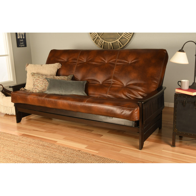 Futon et matelas Stratford, Similicuir caramel piste de l’Oregon, Espresso