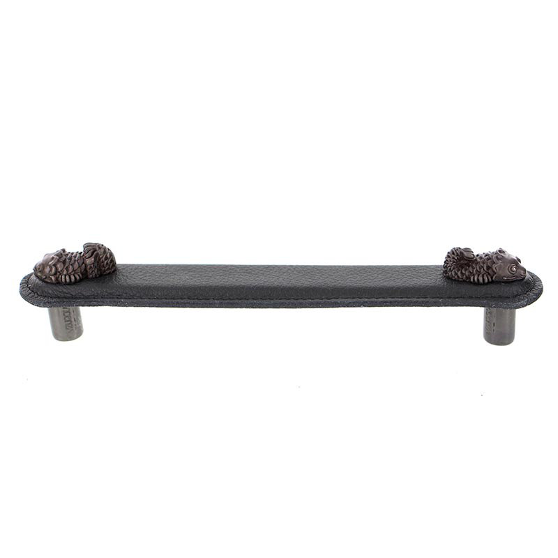 Pollino Bar / Handle Pull, 4", Vintage Pewter/Brown