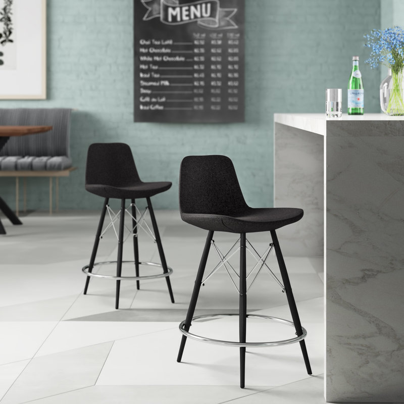 Nohlan Upholstered Counter Stool with Metal Frame, Dark Gray