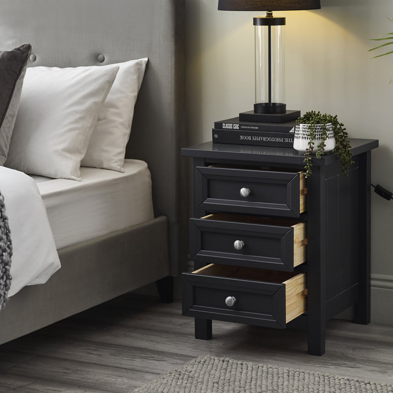 Jarin 48cm W Manufactured Wood Bedside Table, Black