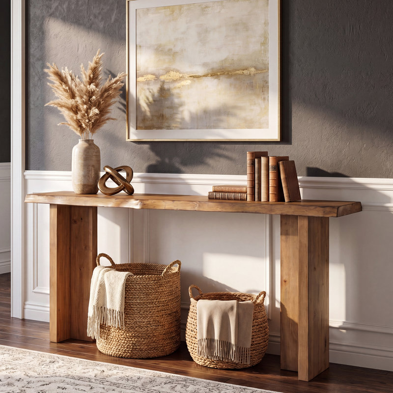 63" Solid Wood Console Table, Narrow Long Sofa Table for Hallway, Entryway