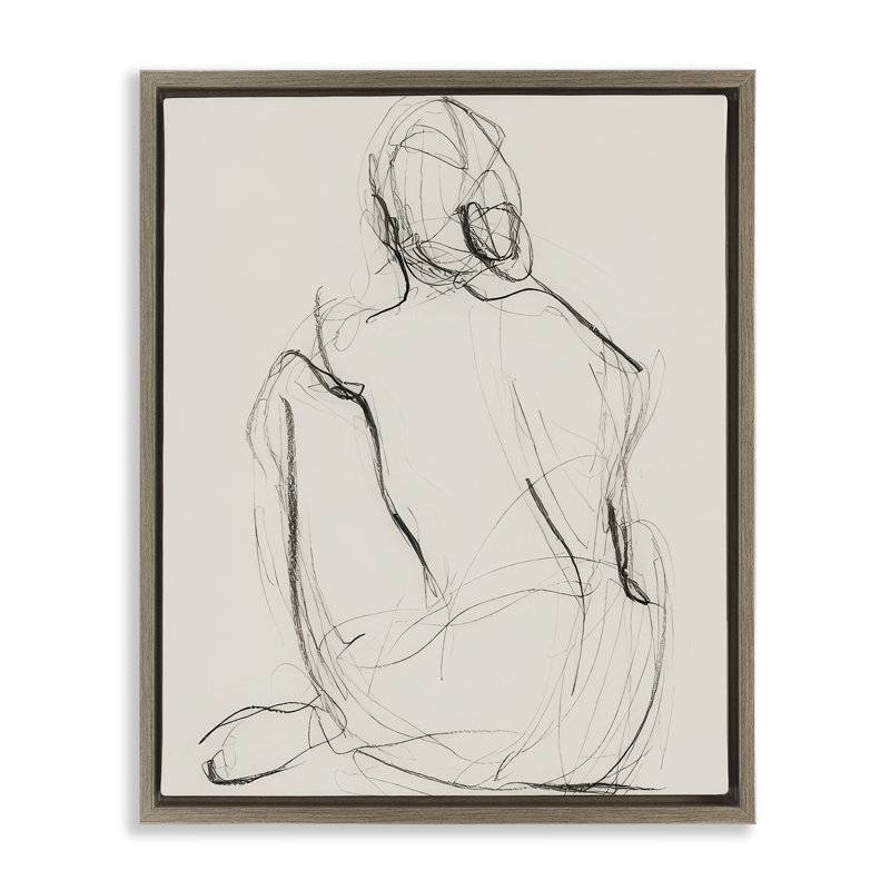 "Nude figure", art mural encadré sur toile flottante par Victoria Barnes, H 21 po x l 17 po, Cadre flottant noir de jais