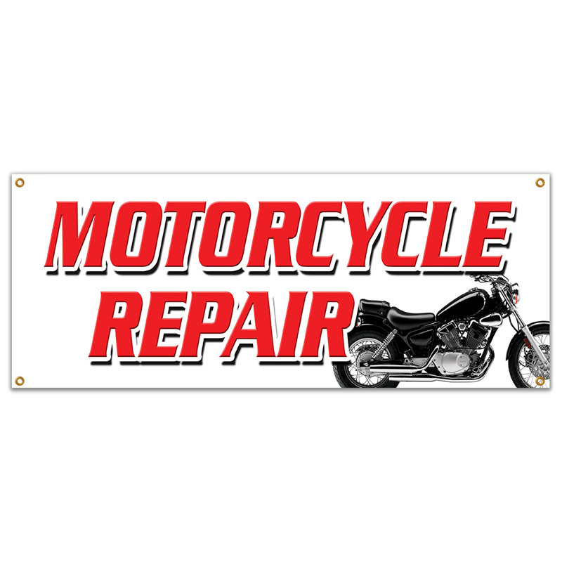 Signe de bannière de réparation de moto, H 18 po x l 48 po x P 0,1 po