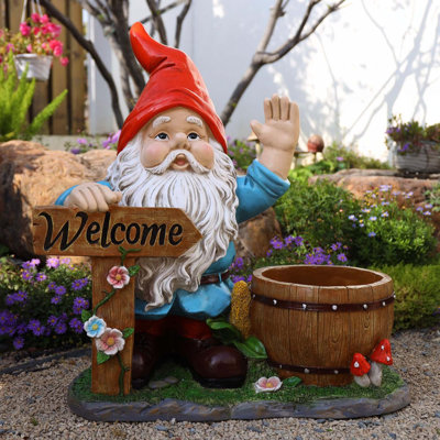 Unique Outdoor Garden Gnome Decor Sculpture Planter