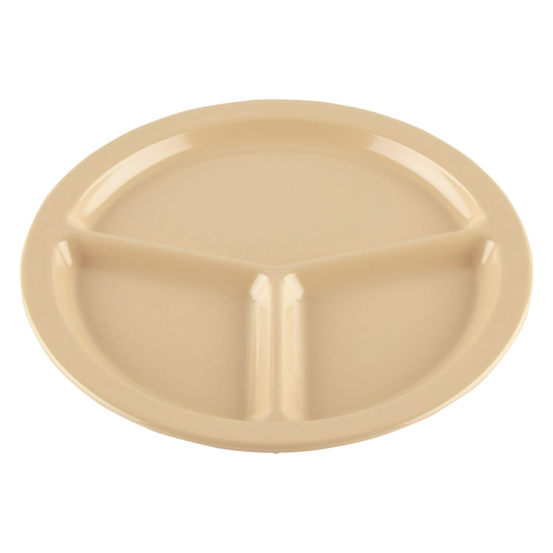 Assiettes divisées en mélamine à 3 compartiments, 10 po, (ensemble de 12), Tanné