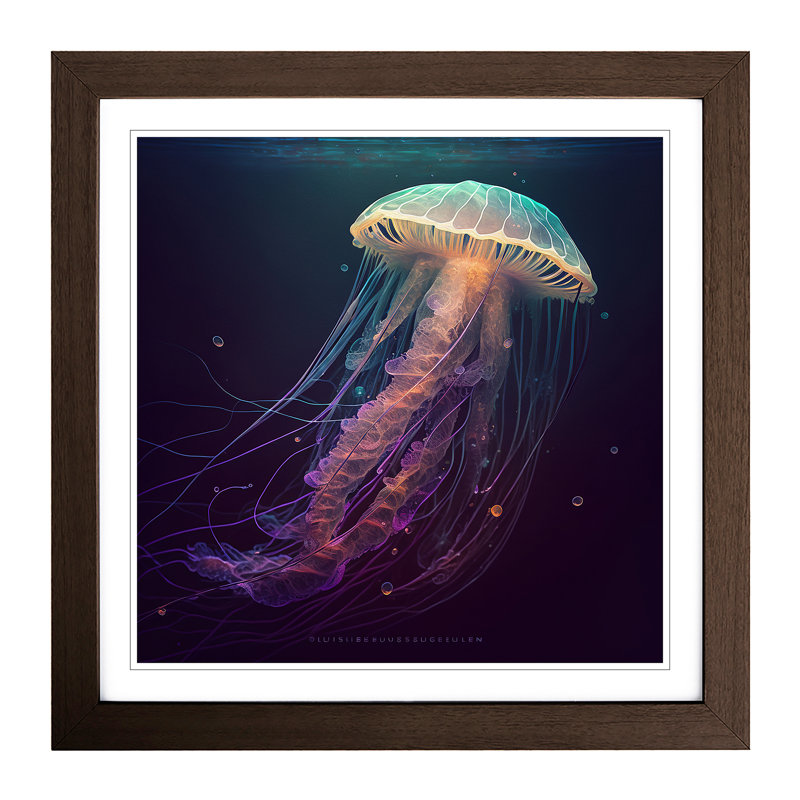 Jellyfish Boho - Single Picture Frame Print on Wood, Walnut