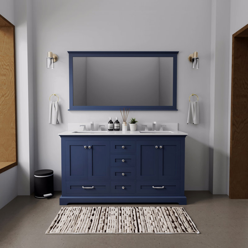 Meuble-lavabo double 60 po X P 22 po D, avec plateau en quartz blanc