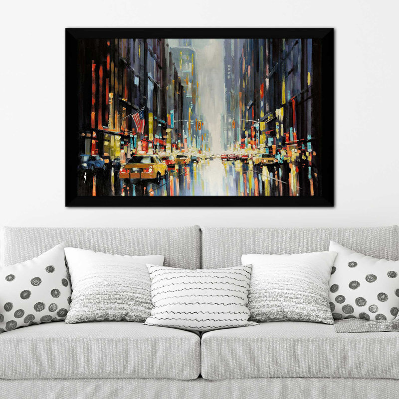 City Lights par - Peinture, Cadre noir, H 27,5 po x l 39,5 po x P 0,75 po