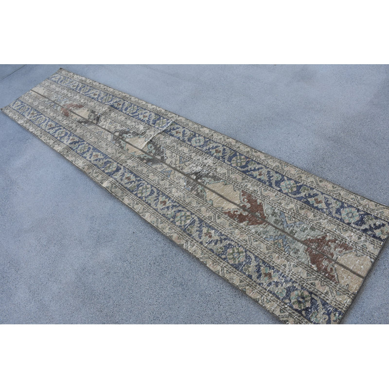 Vintage Wool Patchwork Runner, 25.2x109.8 Inch Blue Rug