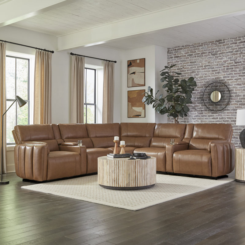 Lauretta Andan 7 - Piece Leather Sectional, Sable Top Grain Leather