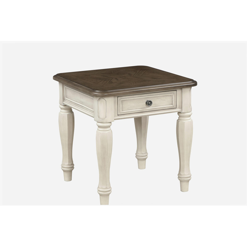 Table d'appoint rétro blanche et brune avec tiroirs de rangement