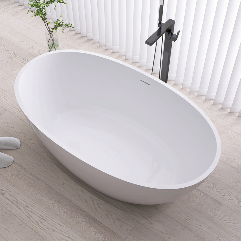 Baignoire autoportante à surface solide de 55 pouces avec bonde, Blanc mat