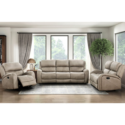 Brown Microfiber Double Reclining 3 - Seat , Metal Reinforced Seat, Foam Filled Pocket Coils, Attached Back Cushion, Tab Pull Recline, 300lbs Capacity, 40" High Upholstery, 84.5" X 38" Dimensions