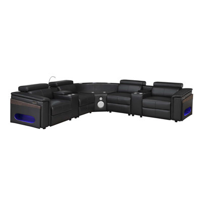 Nova Modern Style Sectional with 1 Console (Fridge), Wedge with Bluetooth speaker, LED and Lifting wine cabinet