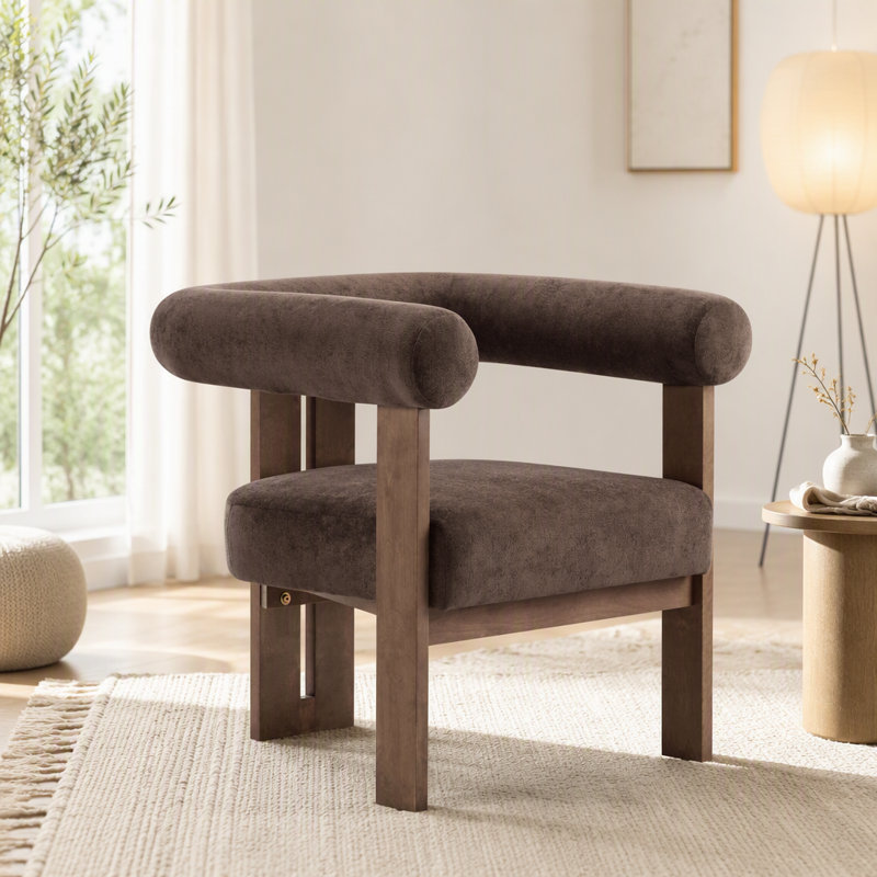 Chaise d'appoint moderne rembourrée avec accoudoirs ronds, Dark Brown Velvet