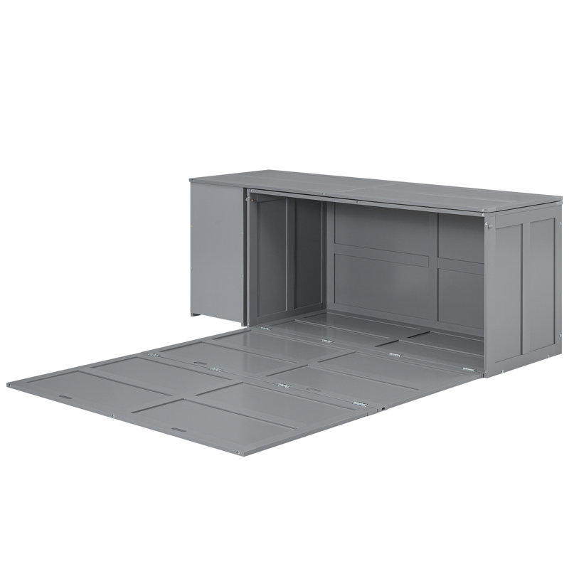 Grand lit en bois gris avec bureau multifonctionnel