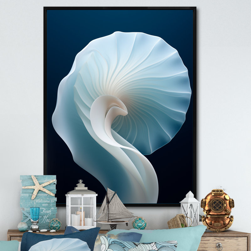 Azur bleu azur Nautilus Spiral I - Nautilus Wall Decor, H 40 po x l 30 po x P 1,5 po, Cadre flottant noir