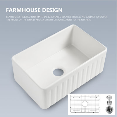 30'' L Single Bowl Fireclay Kitchen Sink