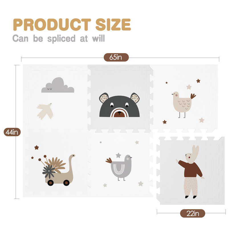 65'' L Interlocking Foam Playmat, Grey/White