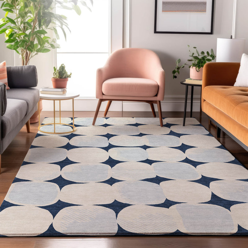 Premium Machine Washable Prisco Navy Rug, Rectangle 5' x 7'6"