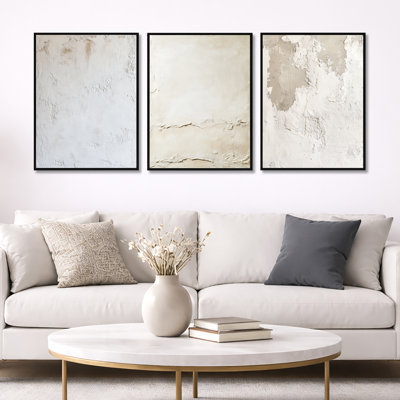 Soft Plaster Layers I – Sand Abstract Minimalism Framed 3 Piece Wall Decor