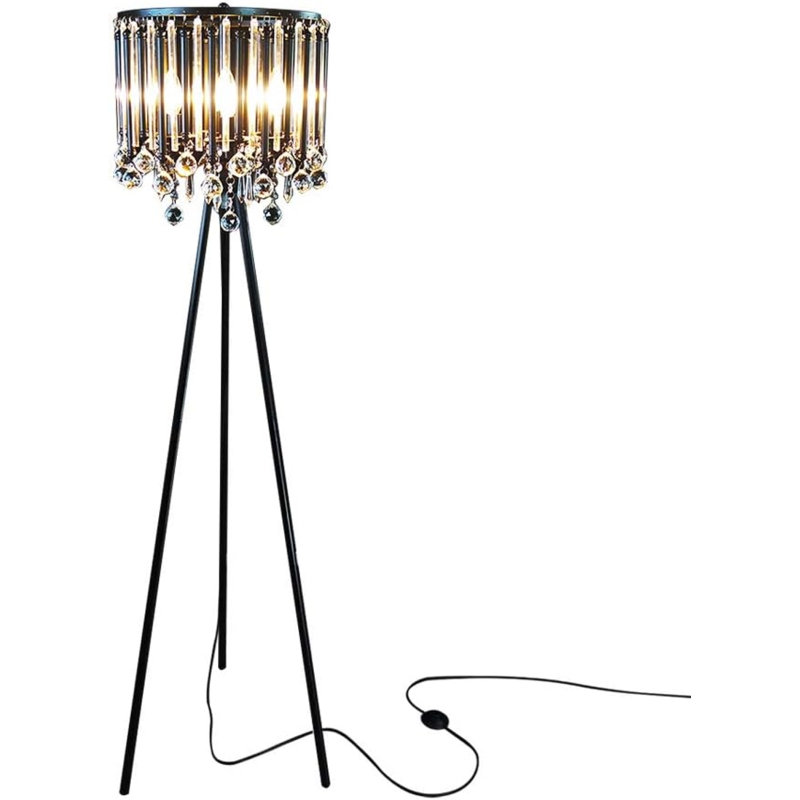 Lampe trépied unique en cristal Romance noir, idéale pour la chambre à coucher, le salon, le café et 4 lumières