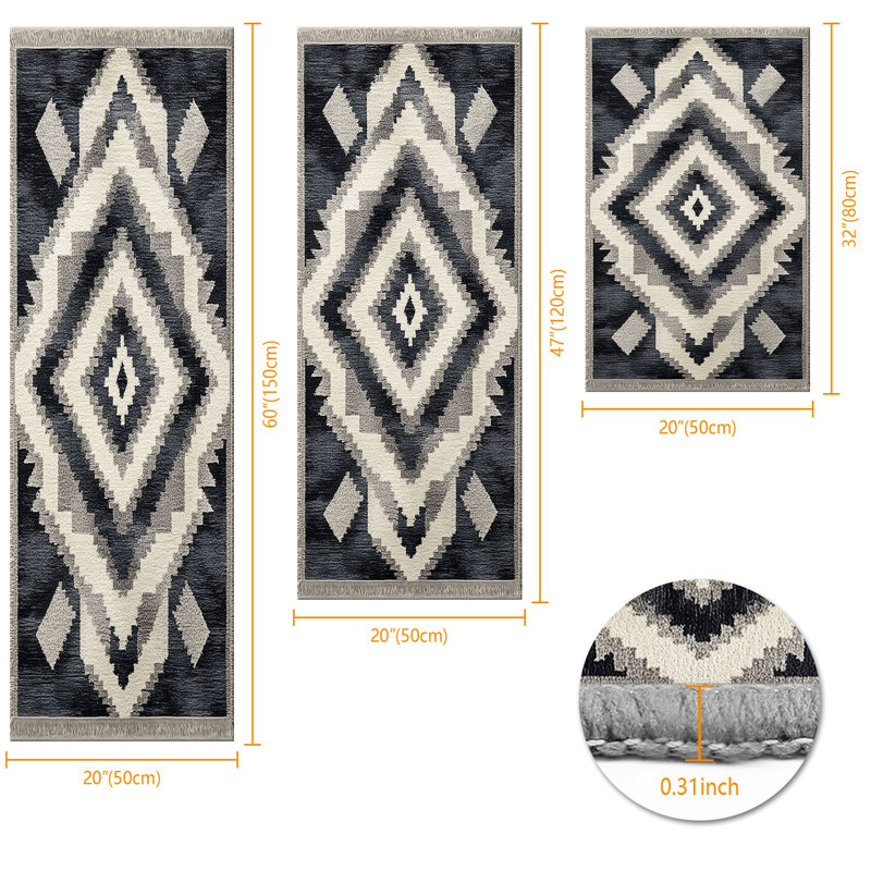 Tapis de cuisine 20 po x 32 po + 20 po x 48 po + 20 po x 59 po Tapis de cuisine à motif abstrait antidérapant 3 pièces