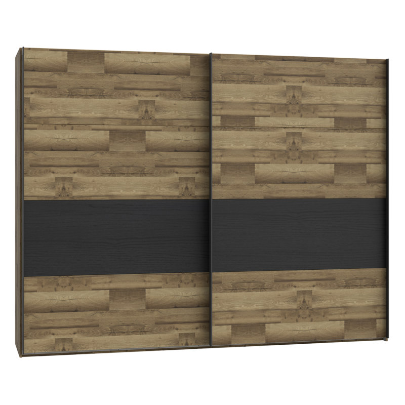 Huguley 2 Door Manufactured Wood Wardrobe, Brown/Black, 210.5cm H x 269.9cm W x 61.2cm D