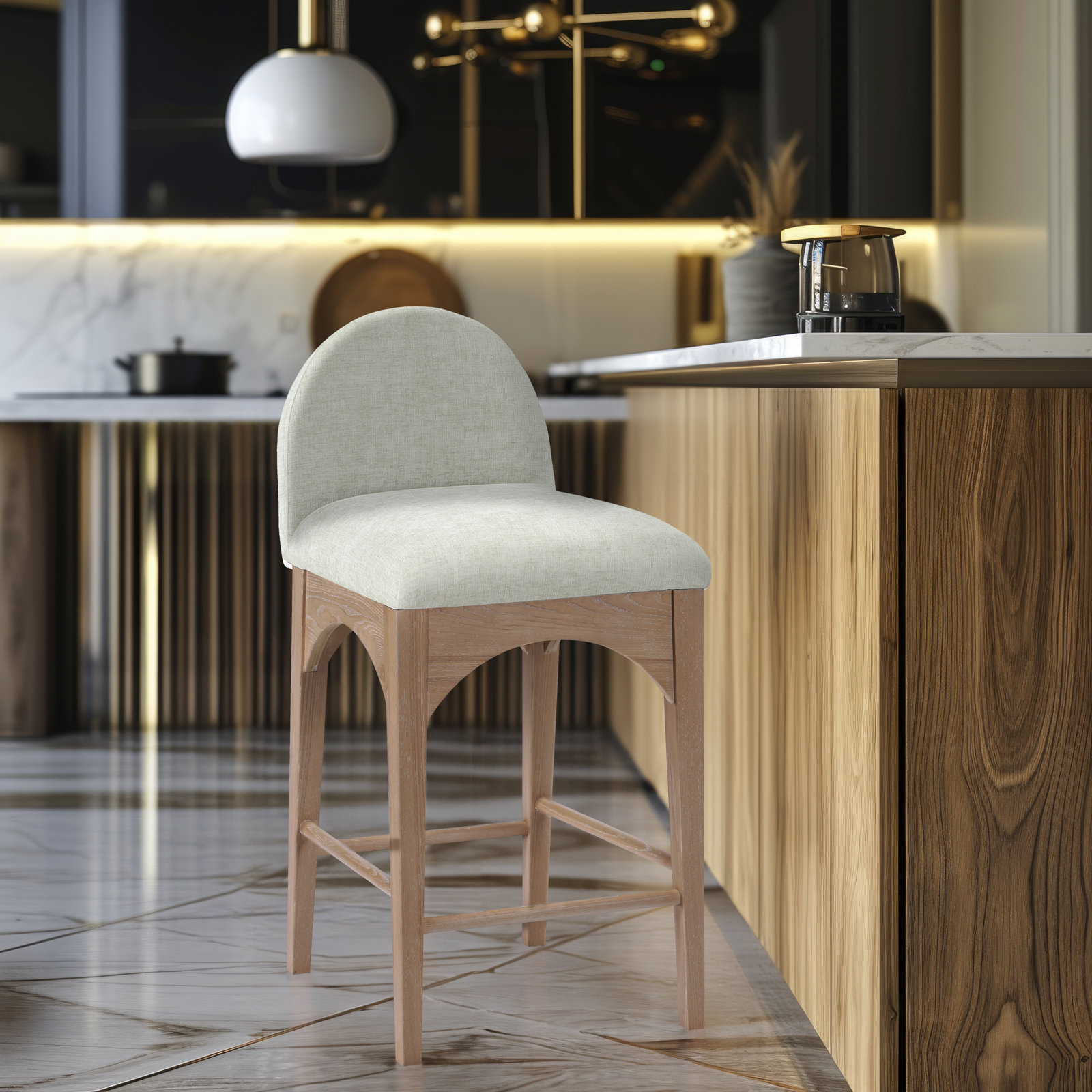 Waldorf 27" Bar Stool, Natural, Mint Chenille