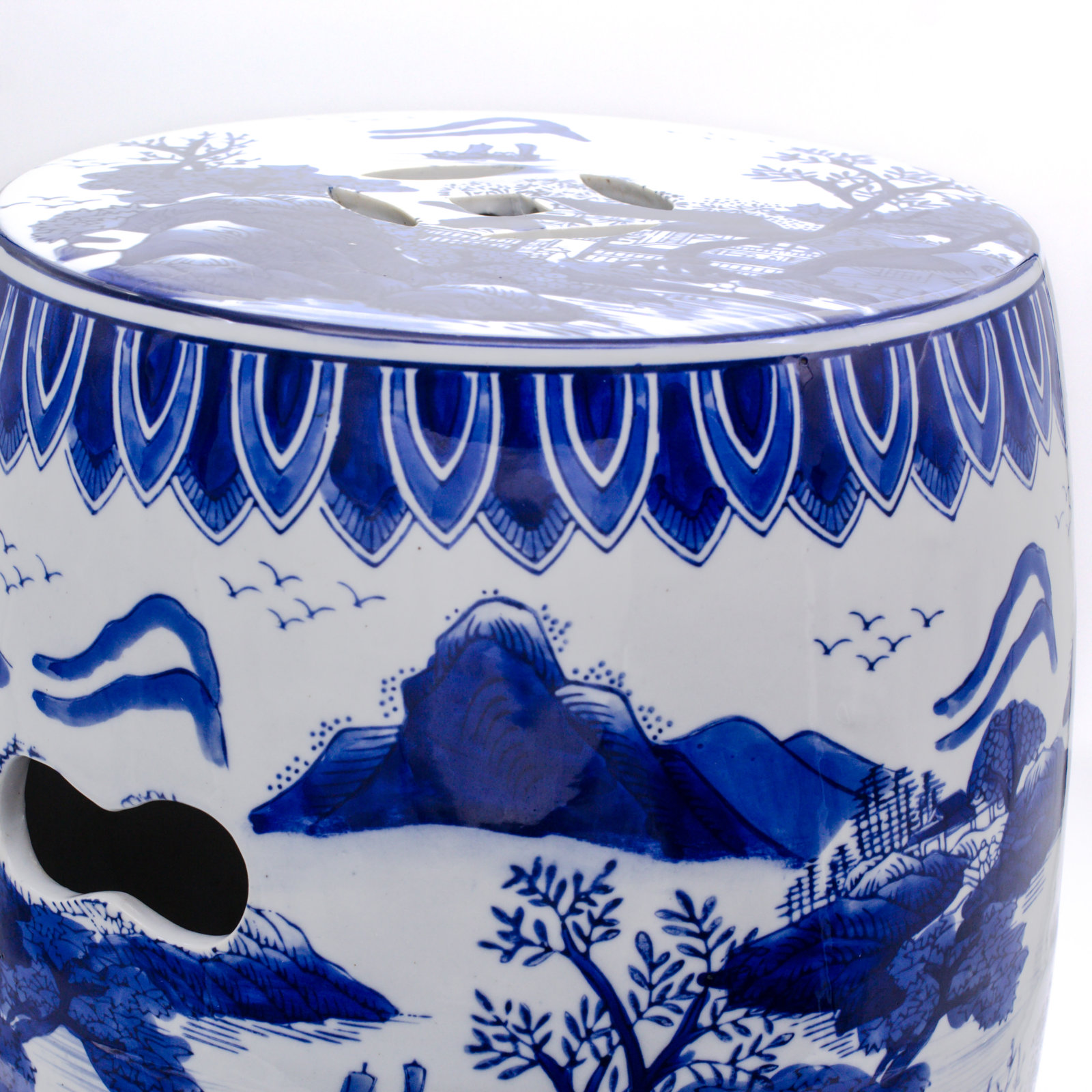 Blue Garden Landscape Drum Stool