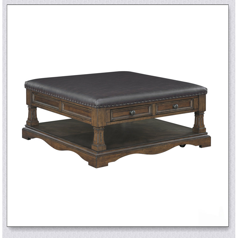 Table basse multifonctionnelle de style traditionnel avec rangement, repose-pieds en bois durable et similicuir pour le salon