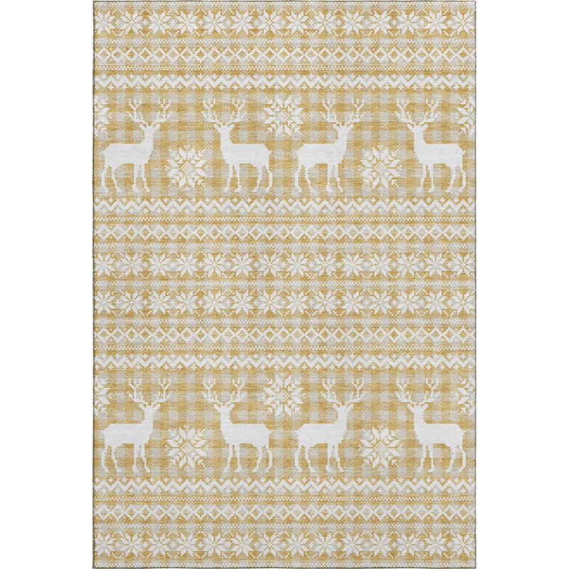 Premium Machine Washable Dockside AMF1820 Reindeers and Snowflakes Rug, Rectangle 5' x 7'6"