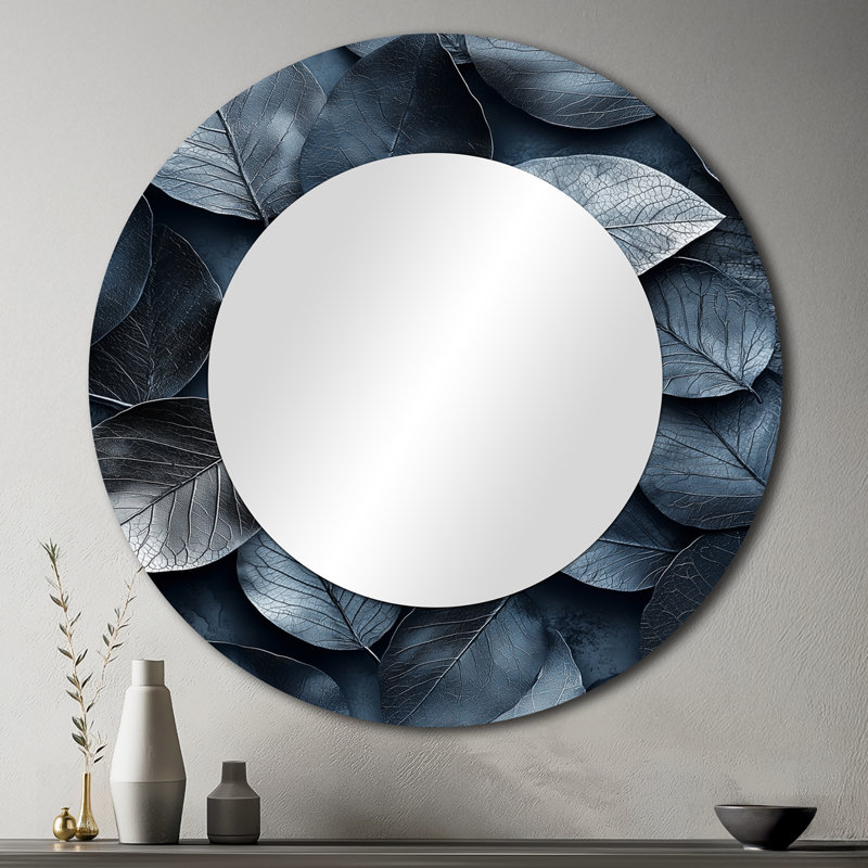 Pewter Leaves - Floral Decorative Mirror Wall Art - Printed On Metal, 36" x 36"