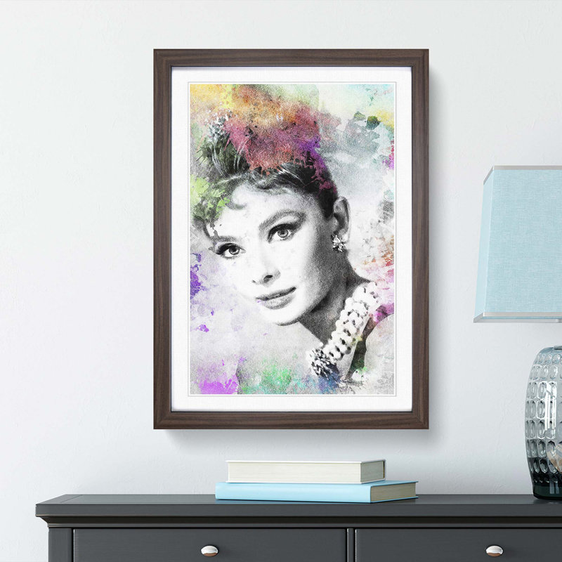 Audrey Hepburn Abstract Art - Framed Print, Walnut Framed, 45cm H x 33cm W x 2cm D