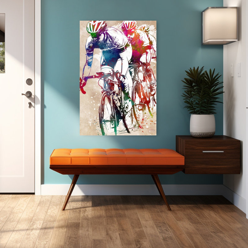 «Vibrant Cycling Race», art mural contemporain, 48" H x 32" W