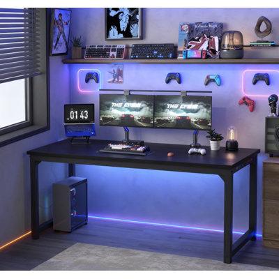 70" Computer Desk,large Home Office Desk Wide Workstation 1 Inch Thicker Tabletop For Writing,black by 17 Stories