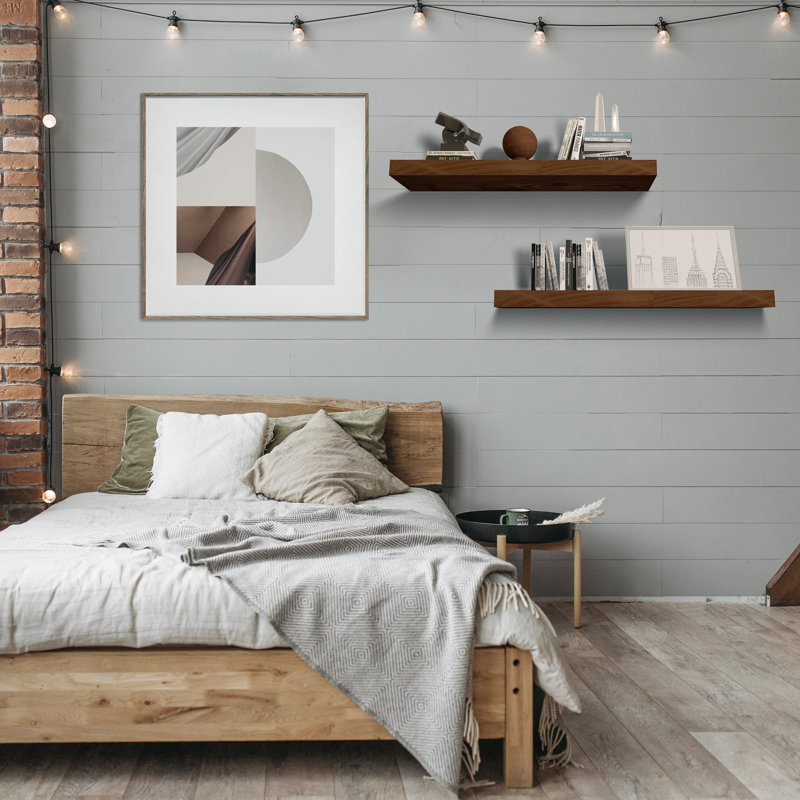 2 Piece Solid Wood Floating Shelf, Dark Walnut, 1.57" H x 30" W x 6" D