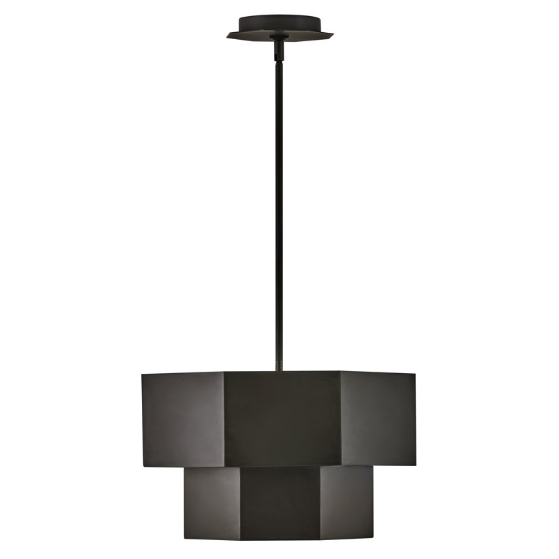 Facet Five-Light Convertible Hexagonal Two-Tier Pendant, Black, Black