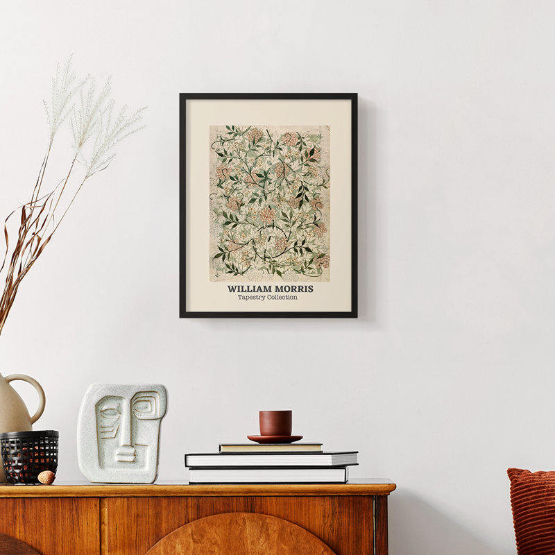 William Morris, reproduction encadrée CXCVI, H 14 po x l 11 po, Noyer