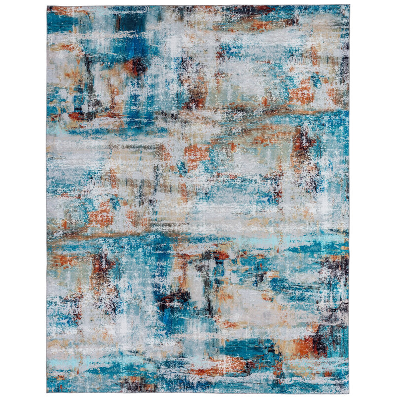 Abstract Area Rug in Blue, Rectangle 8'6" x 11'6"