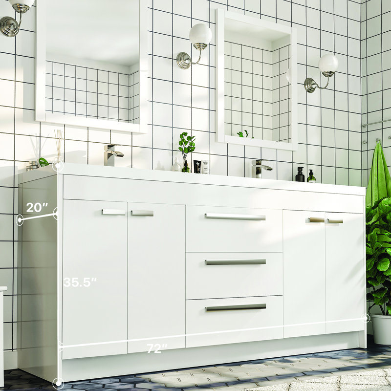 Wauconda 72.6" W x 19.62" D x 36" H Double Bathroom Vanity, White, 72"
