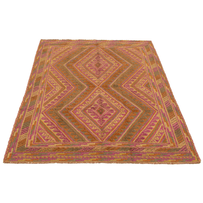 Tapis mauve noué à la main de conception unique 5 pi 0 po x 6 pi 3 po Joeray