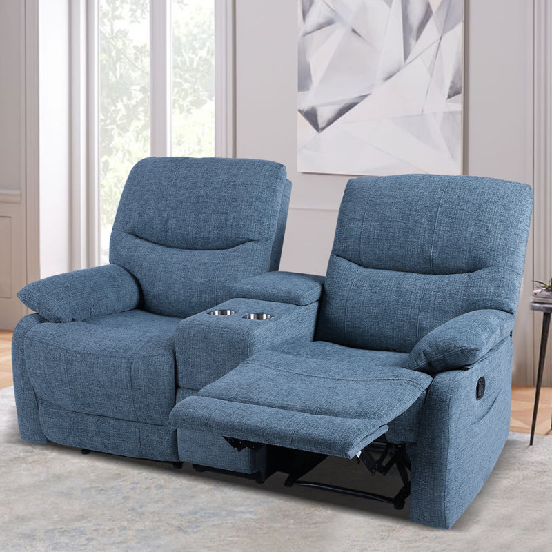 Causeuse de cinéma chauffant de 69,42 po de large avec porte-gobelet, Bleu