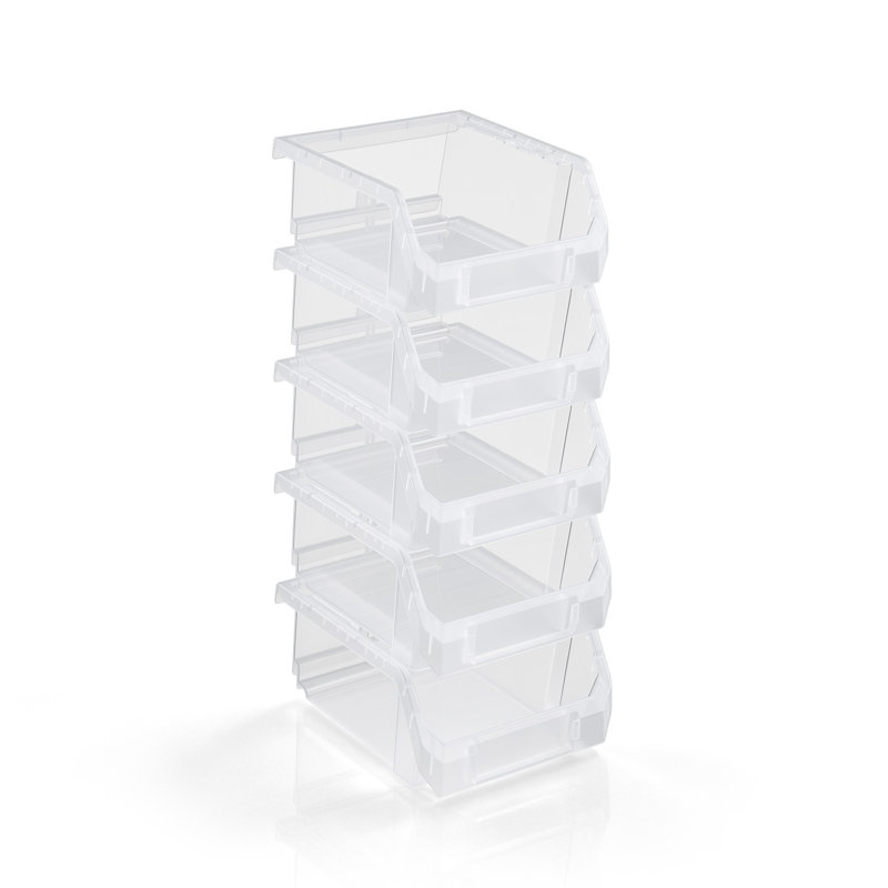Sorbus 5 Pack Small Open Front Stackable Garage Storage Bin – Heavy Duty Plastic Organizer Tote for Tools, Hardware & Shelving